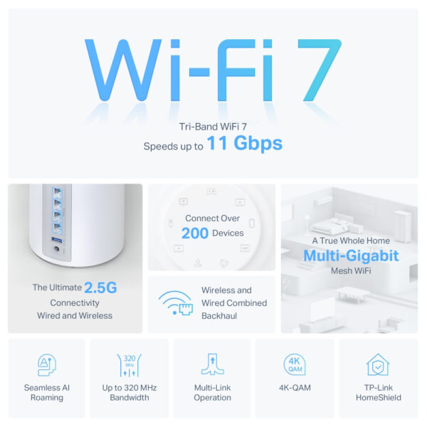 TP-Link BE9300 Whole Home Mesh Wi-Fi 7 Unit (Tri-Band) TP-Link BE9300 Whole Home Mesh Wi-Fi 7 Unit (Tri-Band)