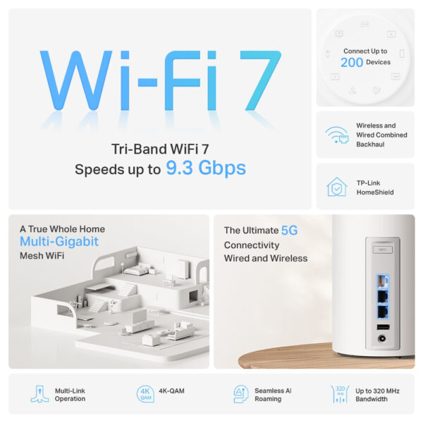 TP-Link Tri-Band BE9300 Wi-Fi 7 Mesh-System (3er Pack) TP-Link Tri-Band BE9300 Wi-Fi 7 Mesh-System (3er Pack)