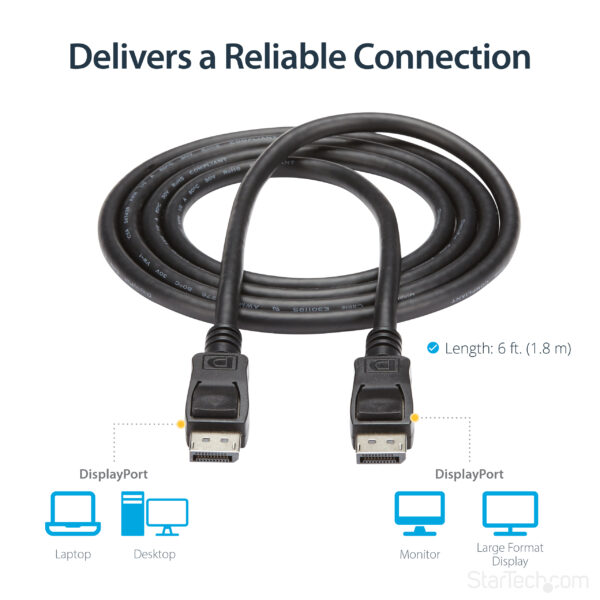 StarTech.com 6ft (2m) DisplayPort 1.2 Cable - 4K x 2K Ultra HD VESA StarTech.com 6ft (2m) DisplayPort 1.2 Cable - 4K x 2K Ultra HD VESA