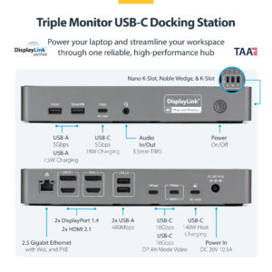 StarTech.com Triple-Monitor USB-C Docking Station, 140W Laptop StarTech.com Triple-Monitor USB-C Docking Station, 140W Laptop