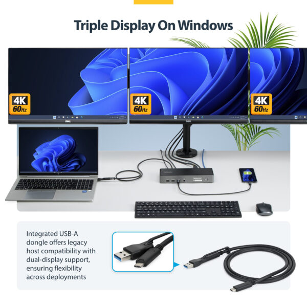 StarTech.com Triple-Monitor USB-C Docking Station, 140W Laptop