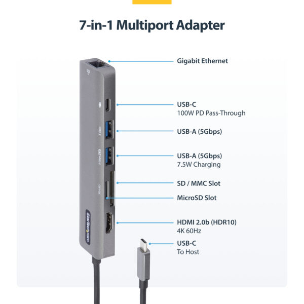 StarTech.com USB-C Multiport Adapter Hub, USB-C to 4K 60Hz HDMI,