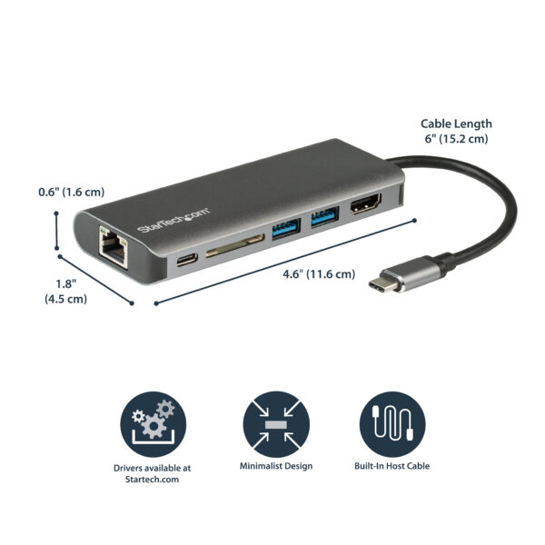 StarTech.com USB C Multiport Adapter - USB-C Travel Dock to 4K HDMI,