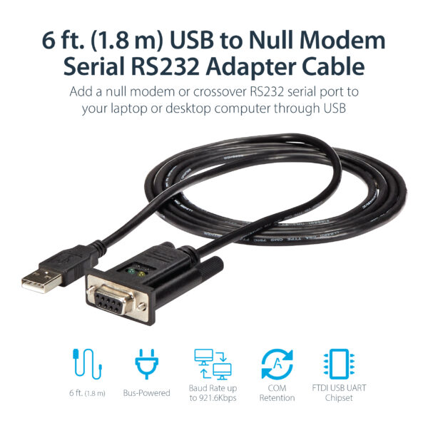 StarTech.com 6ft (1.8m) 1-Port USB to Serial RS232 Adapter, FTDI DB9 StarTech.com 6ft (1.8m) 1-Port USB to Serial RS232 Adapter, FTDI DB9