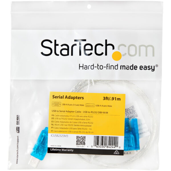 StarTech.com 3ft (91cm) 1-Port USB to RS232 DB9 Serial Adapter Cable,