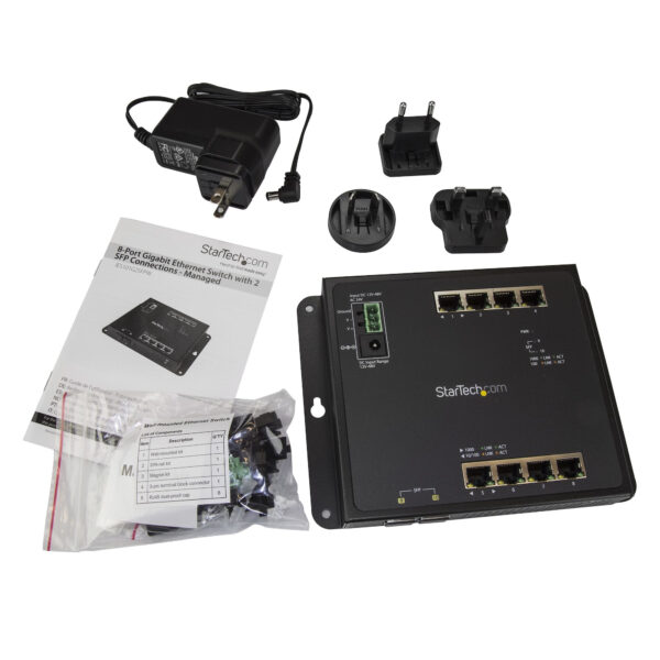 StarTech.com Industrial 8 Port Gigabit Ethernet Switch w/2 MSA SFP