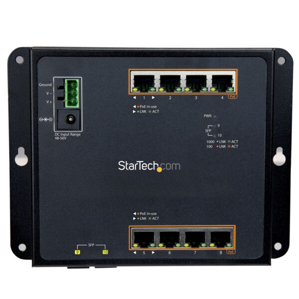StarTech.com Industrial 8 Port Gigabit PoE+ Switch w/2 SFP MSA Slots StarTech.com Industrial 8 Port Gigabit PoE+ Switch w/2 SFP MSA Slots