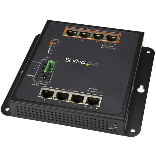 StarTech.com Industrial 8 Port Gigabit PoE Switch - 4 x PoE+ 30W