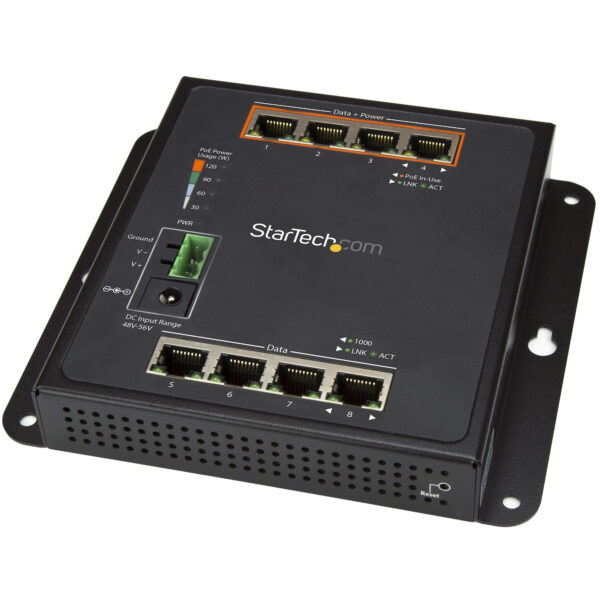 StarTech.com Industrial 8 Port Gigabit PoE Switch - 4 x PoE+ 30W