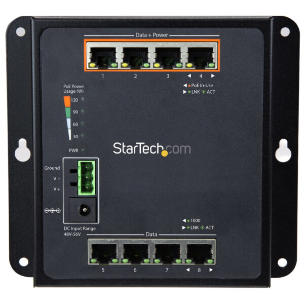 StarTech.com Industrial 8 Port Gigabit PoE Switch - 4 x PoE+ 30W