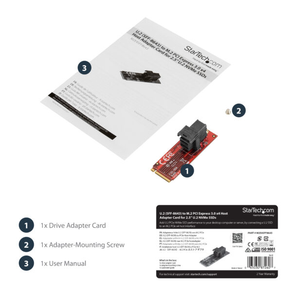 StarTech.com U.2 (SFF-8643) to M.2 PCI Express 3.0 x4 Host Adapter