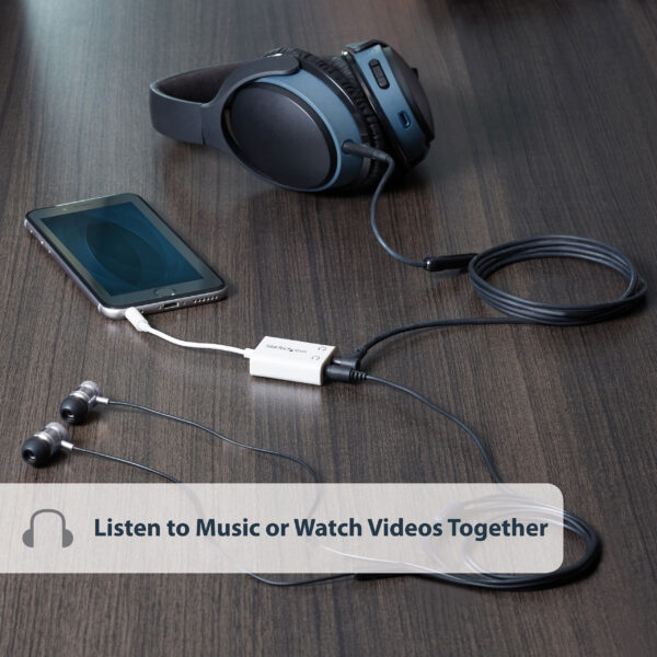StarTech.com White Slim Mini Jack Headphone Splitter Cable Adapter