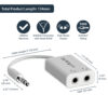 StarTech.com White Slim Mini Jack Headphone Splitter Cable Adapter