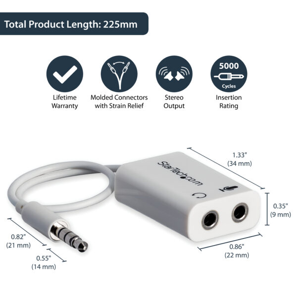 StarTech.com White headset adapter for headsets with separate