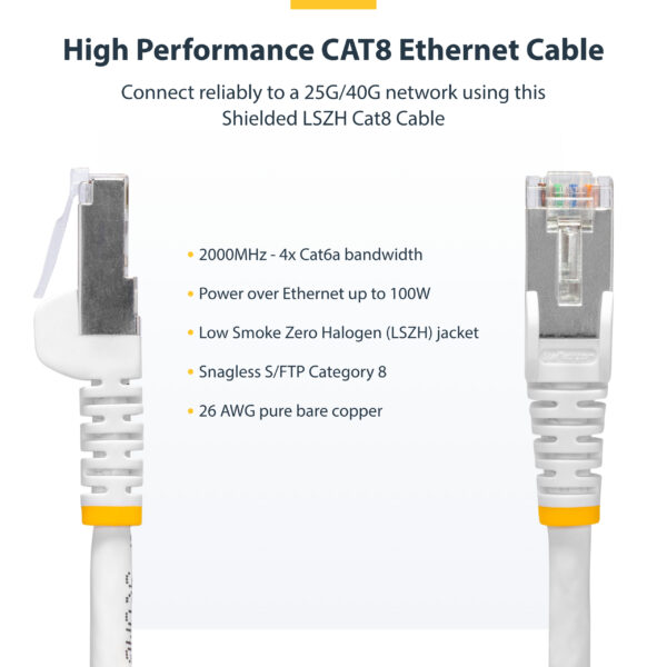 StarTech.com 2m White CAT8 Ethernet Cable, Snagless RJ45, 25G/40G, StarTech.com 3m White CAT8 Ethernet Cable, Snagless RJ45, 25G/40G,