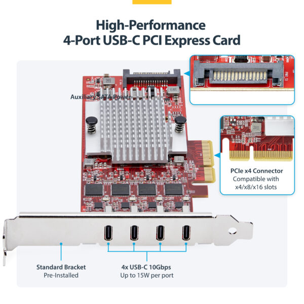 StarTech.com 4-Port USB Type-C PCIe Card, USB 3.2 10Gbps, USB-C PCI StarTech.com 4-Port USB Type-C PCIe Card, USB 3.2 10Gbps, USB-C PCI