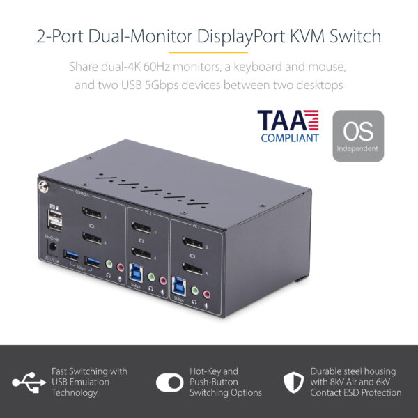 StarTech.com 2-Port Dual-Monitor DisplayPort KVM Switch, 4K 60Hz, 2x StarTech.com 2-Port Dual-Monitor DisplayPort KVM Switch, 4K 60Hz, 2x