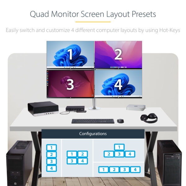 StarTech.com 4-Port KM Switch with Mouse Switching, USB Switch for