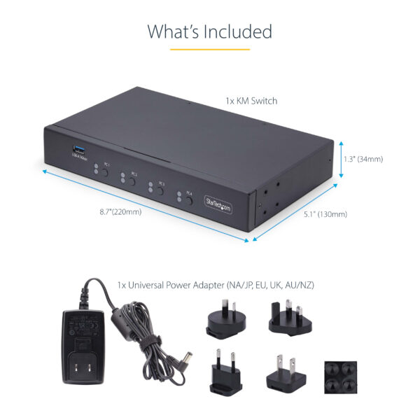 StarTech.com 4-Port KM Switch with Mouse Switching, USB Switch for