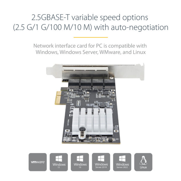 StarTech.com 4-Port 2.5Gbps NBASE-T PCIe Network Card, Intel I225-V,