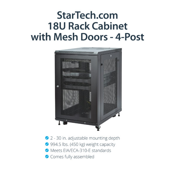 StarTech.com 4-Post 18U Server Rack Cabinet, Lockable 19" Data Rack StarTech.com 4-Post 18U Server Rack Cabinet, Lockable 19" Data Rack