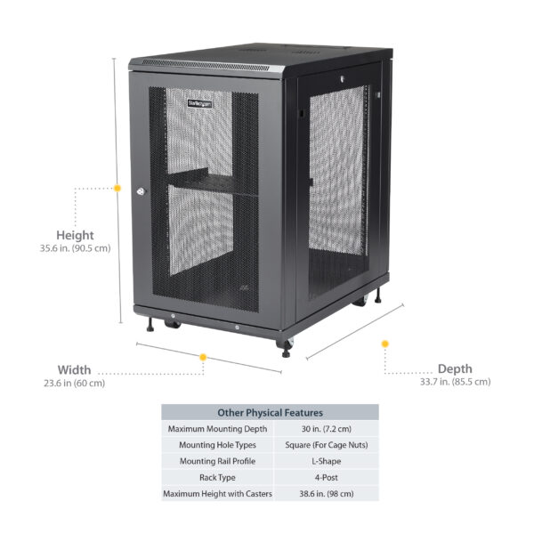 StarTech.com 4-Post 18U Server Rack Cabinet, Lockable 19" Data Rack StarTech.com 4-Post 18U Server Rack Cabinet, Lockable 19" Data Rack