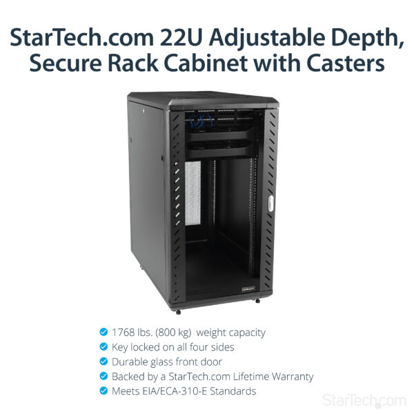 StarTech.com 4-Post 22U Server Rack Cabinet, Lockable 19" Data Rack StarTech.com 4-Post 22U Server Rack Cabinet, Lockable 19" Data Rack