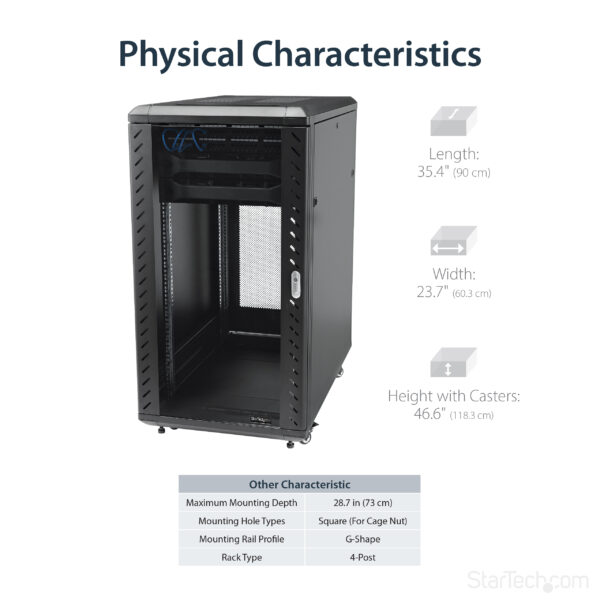 StarTech.com 4-Post 22U Server Rack Cabinet, Lockable 19" Data Rack StarTech.com 4-Post 22U Server Rack Cabinet, Lockable 19" Data Rack