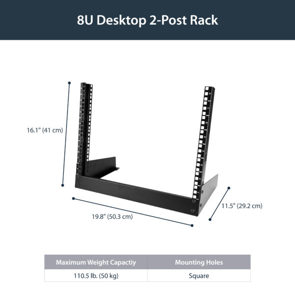StarTech.com 2-Post 8U Desktop Server Rack, Small Open Frame 19in StarTech.com 2-Post 8U Desktop Server Rack, Small Open Frame 19in