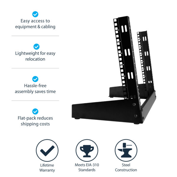 StarTech.com 2-Post 8U Desktop Server Rack, Small Open Frame 19in StarTech.com 2-Post 8U Desktop Server Rack, Small Open Frame 19in