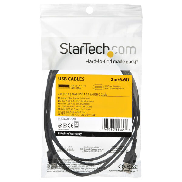 StarTech.com 2m USB A to USB C Charging Cable - Durable Fast Charge &