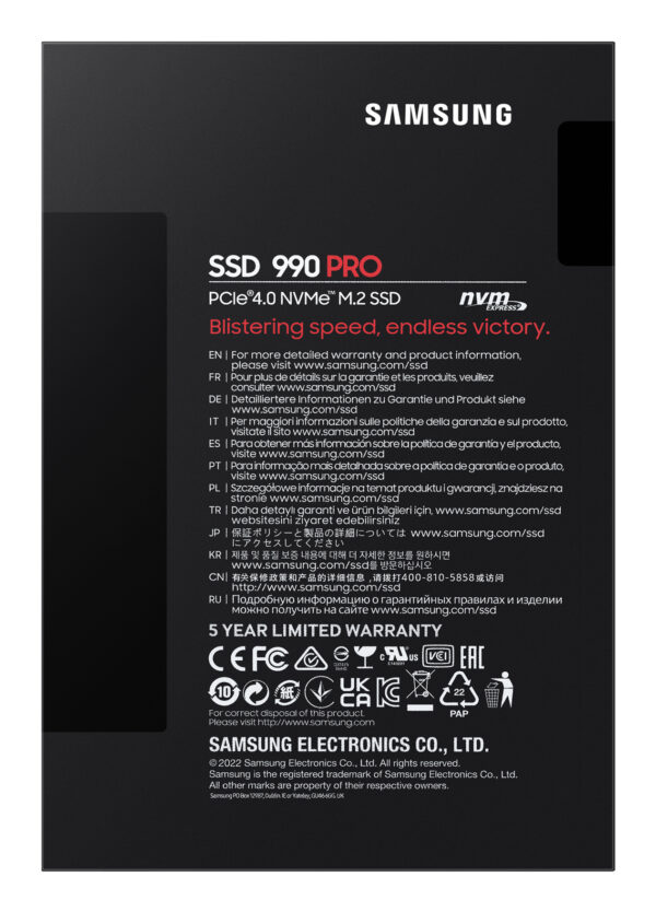 Samsung 990 PRO 1 TB M.2 PCI Express 4.0 NVMe V-NAND MLC Samsung 990 PRO 1 TB M.2 PCI Express 4.0 NVMe V-NAND MLC
