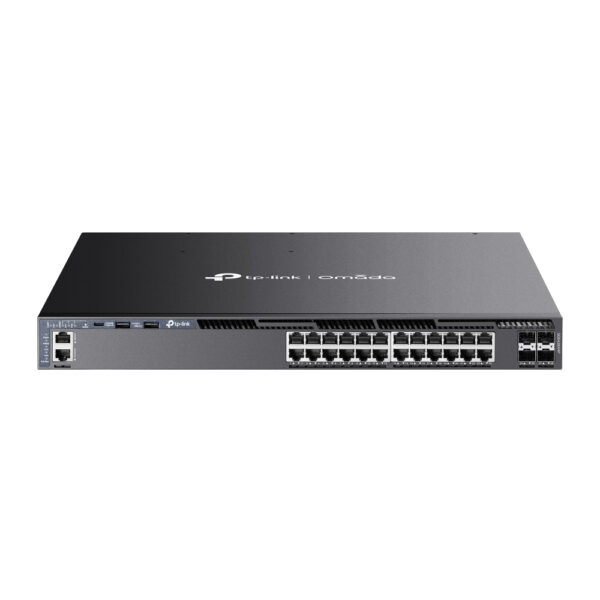 TP-Link Omada 24-Port Gigabit Stackable L3 Managed PoE+ Switch with 4 TP-Link Omada 24-Port Gigabit Stackable L3 Managed PoE+ Switch with 4