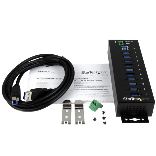 StarTech.com 10-Port Industrial USB 3.0 Hub - ESD and Surge StarTech.com 10-Port Industrial USB 3.0 Hub - ESD and Surge