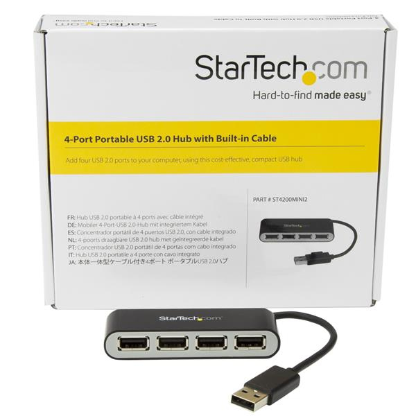 StarTech.com 4-Port Portable USB 2.0 Hub with Built-in Cable StarTech.com 4-Port Portable USB 2.0 Hub with Built-in Cable