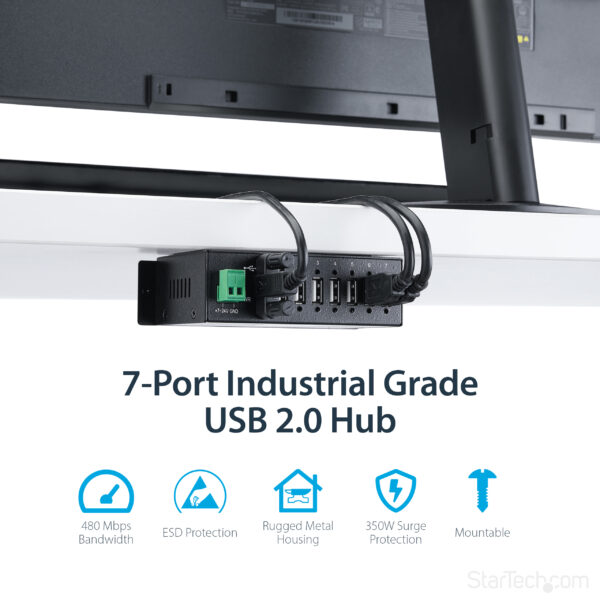 StarTech.com 7-Port USB 2.0 Hub - Metal Industrial USB-A Hub with ESD StarTech.com 7-Port USB 2.0 Hub - Metal Industrial USB-A Hub with ESD