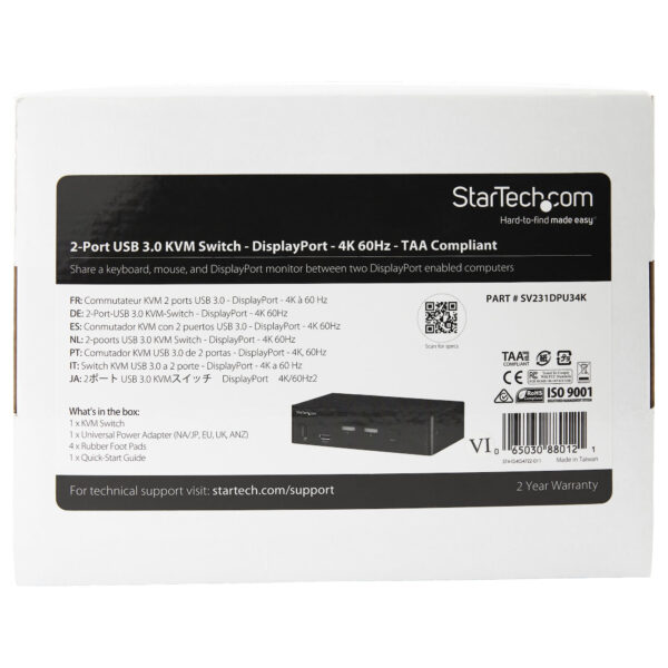 StarTech.com 2 Port DisplayPort KVM Switch - 4K 60Hz - Single Display StarTech.com 2 Port DisplayPort KVM Switch - 4K 60Hz - Single Display