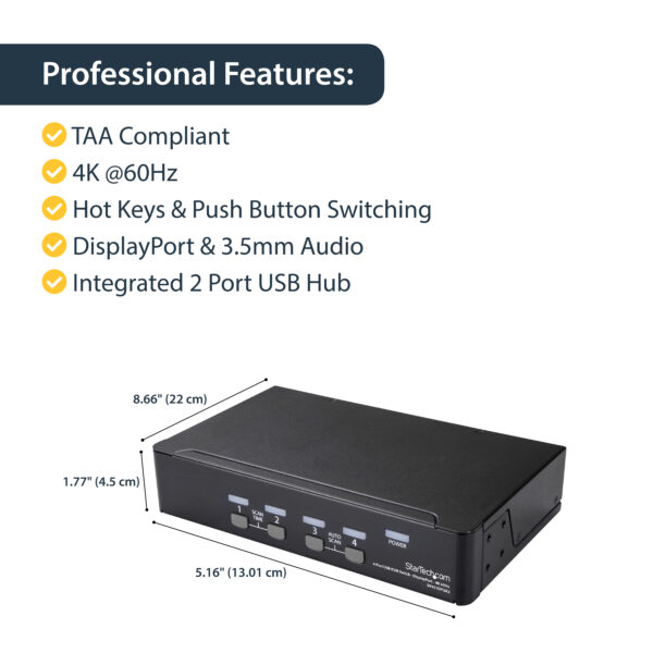 StarTech.com 4 Port DisplayPort KVM Switch - 4K 60Hz - Single Display StarTech.com 4 Port DisplayPort KVM Switch - 4K 60Hz - Single Display