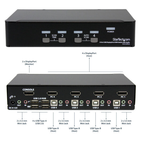 StarTech.com 4 Port USB DisplayPort KVM Switch with Audio