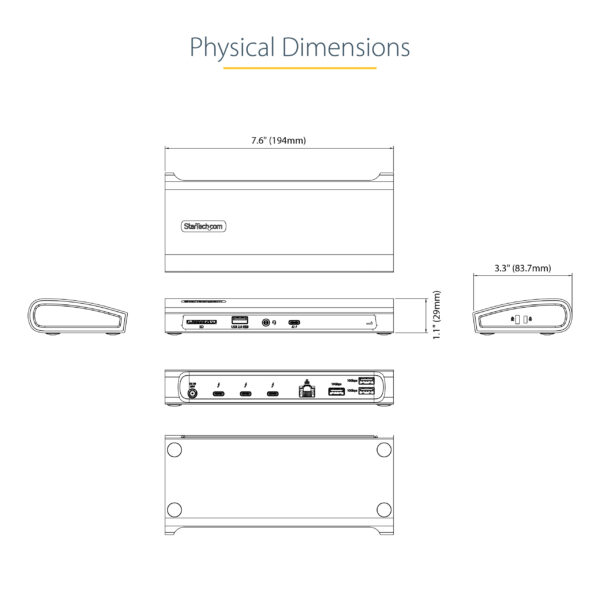 StarTech.com Thunderbolt 4 Dock, 96W Power Delivery, Single 8K/Dual