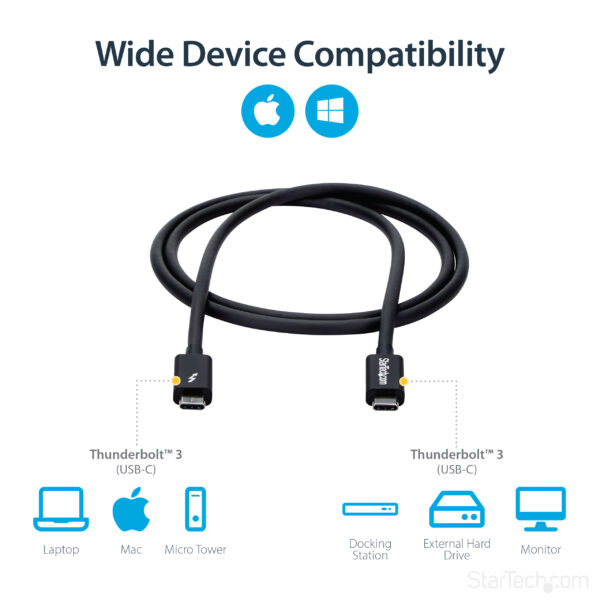 StarTech.com 1m Thunderbolt 3 (20Gbps) USB-C Cable - Thunderbolt, StarTech.com 1m Thunderbolt 3 (20Gbps) USB-C Cable - Thunderbolt,