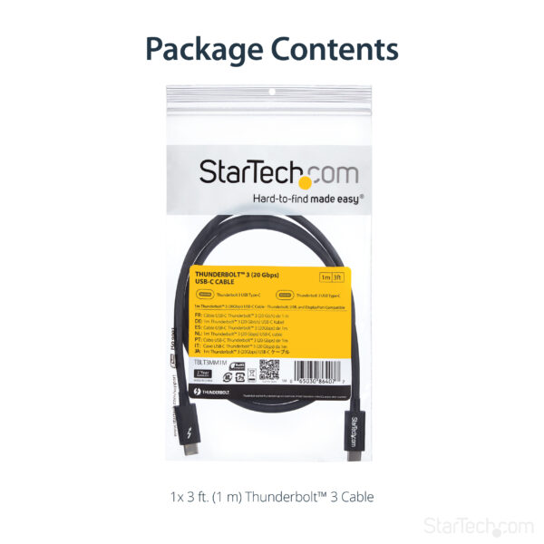 StarTech.com 1m Thunderbolt 3 (20Gbps) USB-C Cable - Thunderbolt, StarTech.com 1m Thunderbolt 3 (20Gbps) USB-C Cable - Thunderbolt,