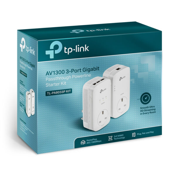 TP-Link AV1300 3-Port Gigabit Passthrough Powerline Starter Kit TP-Link AV1300 3-Port Gigabit Passthrough Powerline Starter Kit