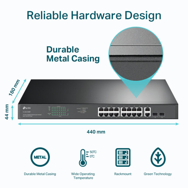 TP-Link 18-Port Gigabit Rackmount Switch with 16 PoE+ TP-Link 18-Port Gigabit Rackmount Switch with 16 PoE+