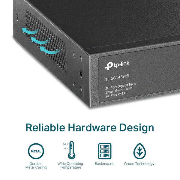TP-Link 28-Port Gigabit Easy Smart Switch with 24-Port PoE+ TP-Link 28-Port Gigabit Easy Smart Switch with 24-Port PoE+