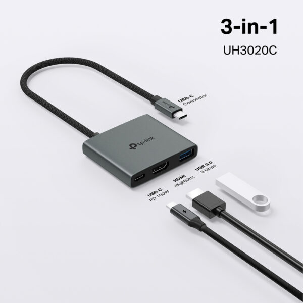 TP-Link UH3020C interface hub USB Type-C 5000 Mbit/s Grey TP-Link UH3020C interface hub USB Type-C 5000 Mbit/s Grey