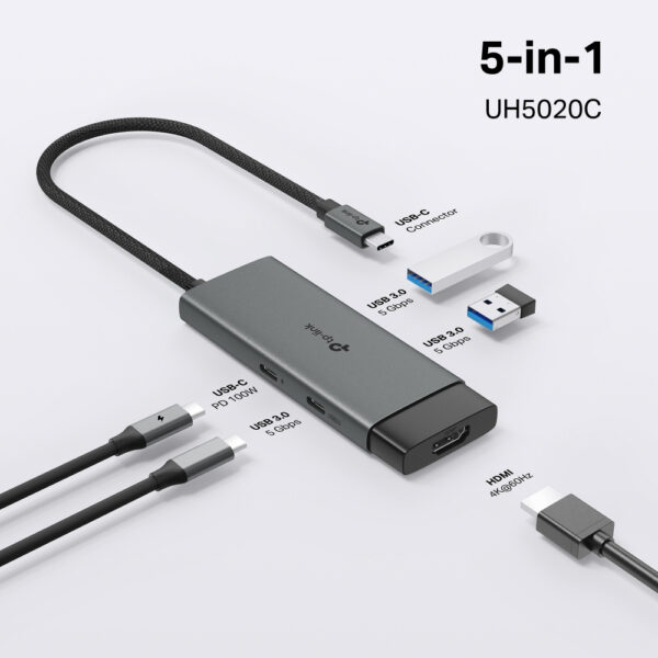 TP-Link UH5020C interface hub USB Type-C 5000 Mbit/s Grey TP-Link UH5020C interface hub USB Type-C 5000 Mbit/s Grey