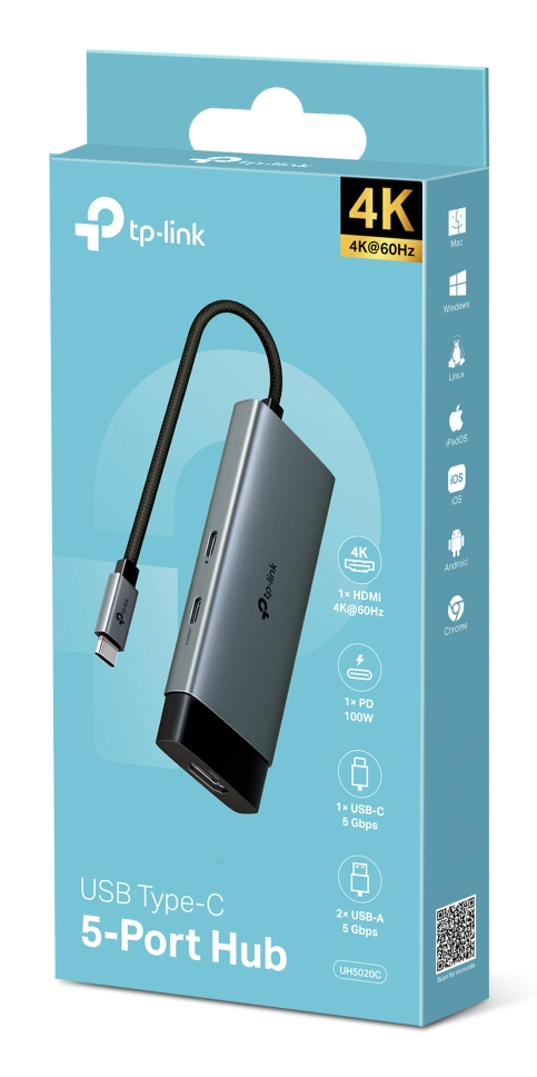 TP-Link UH5020C interface hub USB Type-C 5000 Mbit/s Grey TP-Link UH5020C interface hub USB Type-C 5000 Mbit/s Grey