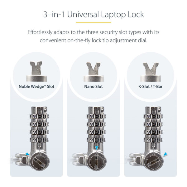 StarTech.com Universal Laptop Cable Lock 6.6ft (2m), Serialized StarTech.com 3-in-1 Universal Laptop Lock 6.6ft (2m), Master Keyed