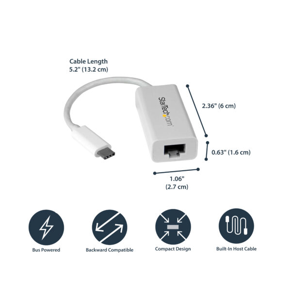 StarTech.com USB-C to Gigabit Network Adapter - White StarTech.com USB-C to Gigabit Network Adapter - White